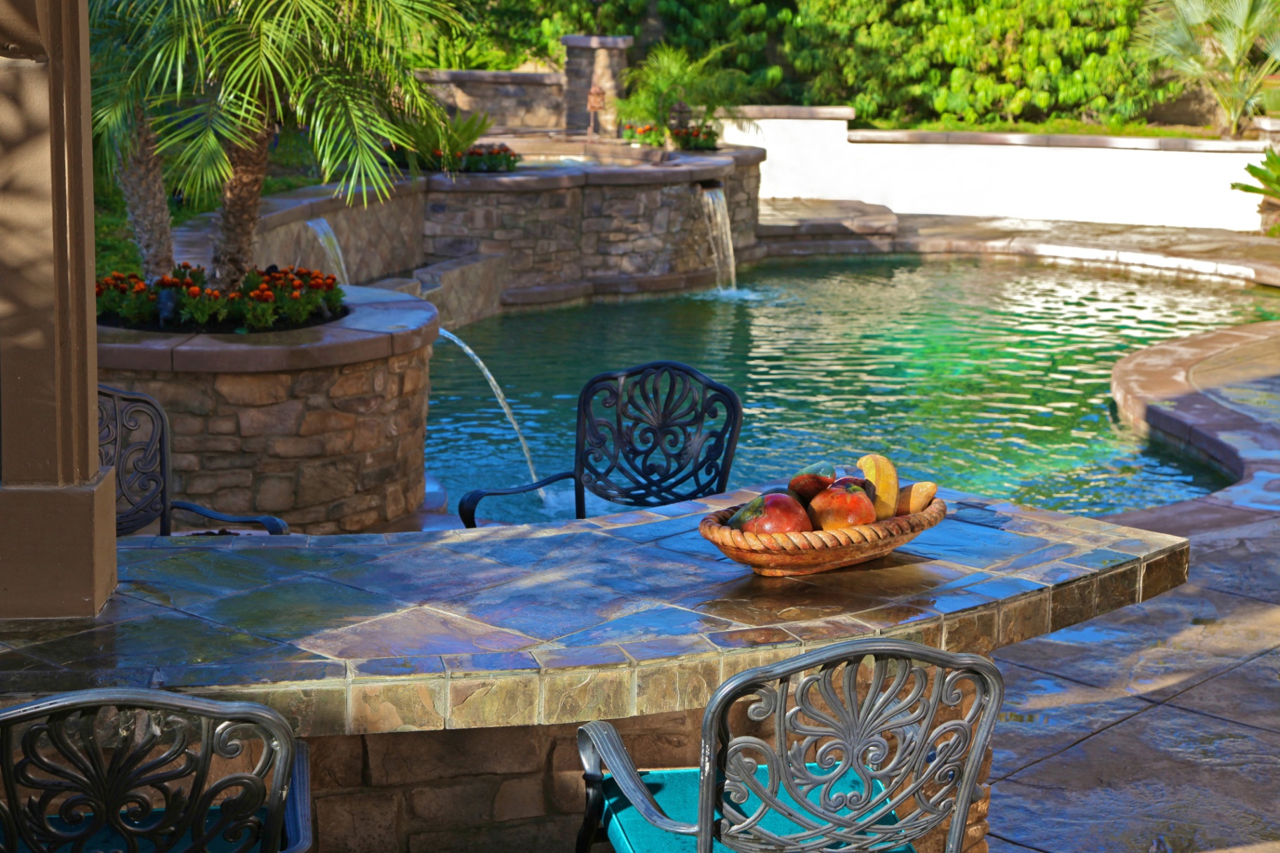 BSH Pools — spa and pool combination with fire feature
