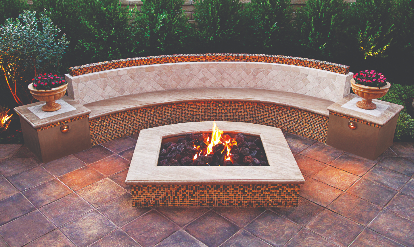 BSH Fire Features — linear fire trough with seating wall