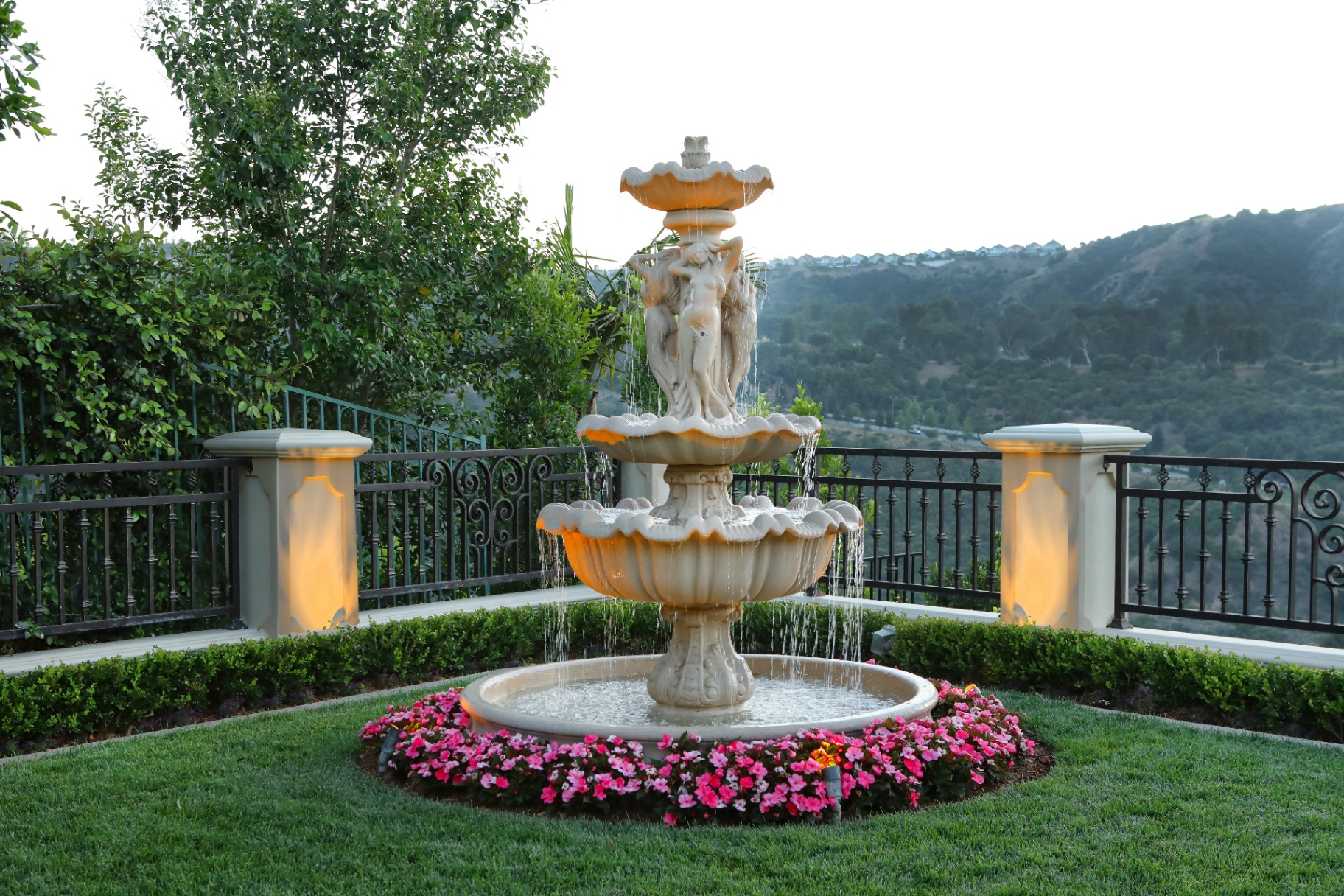 BSH Water Features — classical tiered fountain with flower border